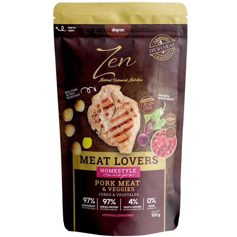 ZEN POUCHES MEAT LOVERS CERDO 100 GR 12 UDS