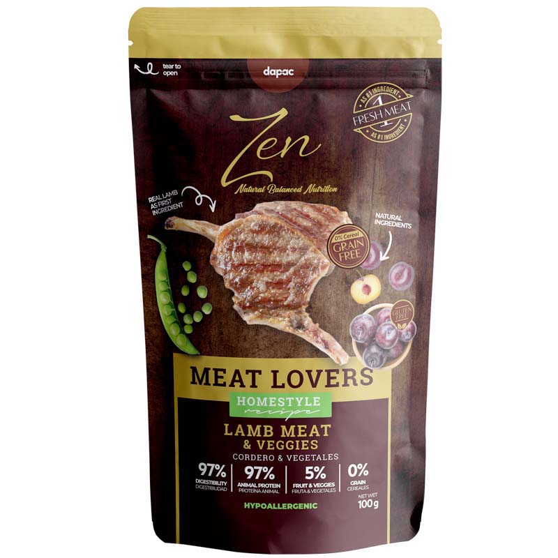ZEN POUCHES MEAT LOVERS CORDERO 100 GR 12 UDS
