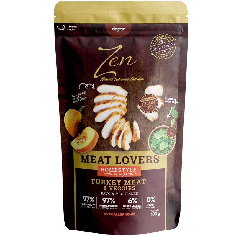 ZEN POUCHES MEAT LOVERS PAVO 100 GR 12 UDS